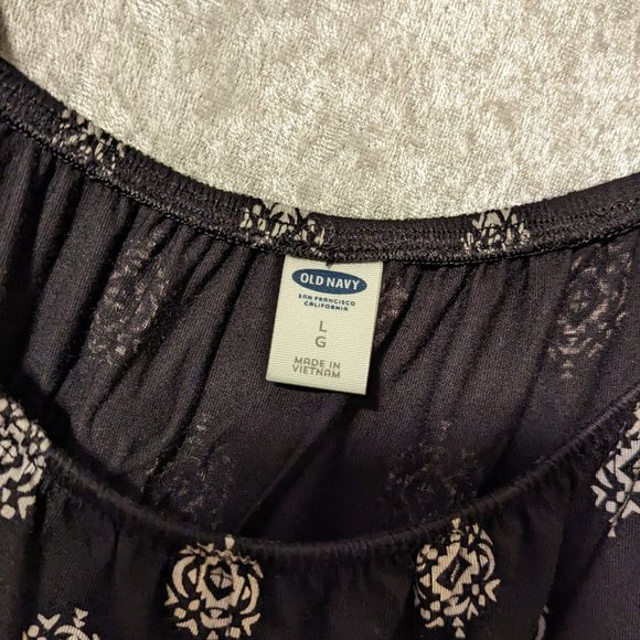 Old Navy Black with White Design Peasant Sleeve Blouse Size L - Picture 6 of 13